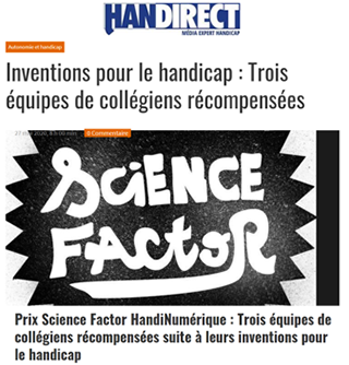 Handirect : exemple d’article publié sur les finalistes du Prix Handinumérique de la mission handicap de Sopra Steria 2020